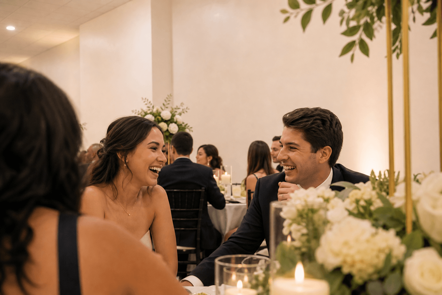 Wedding guests in conversation
